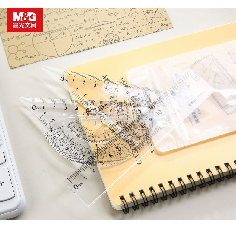 晨光 学生波浪套四件套尺 ARLN0450 塑料 45°三角尺*1 60°三角尺*1 180°量角器 *1 直尺15cm*1 200*90mm