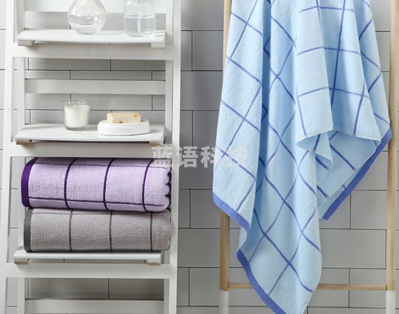 新亚 浴巾 纯棉吸水亲肤浴巾 全棉苏伦格子款男女大浴巾 紫色 68*135cm（条）