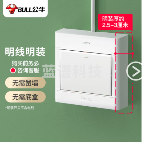 BULL/公牛 G09系列一位双控带荧光开关 G09K112Y 10A 250V 明装 1个 销售单位：个