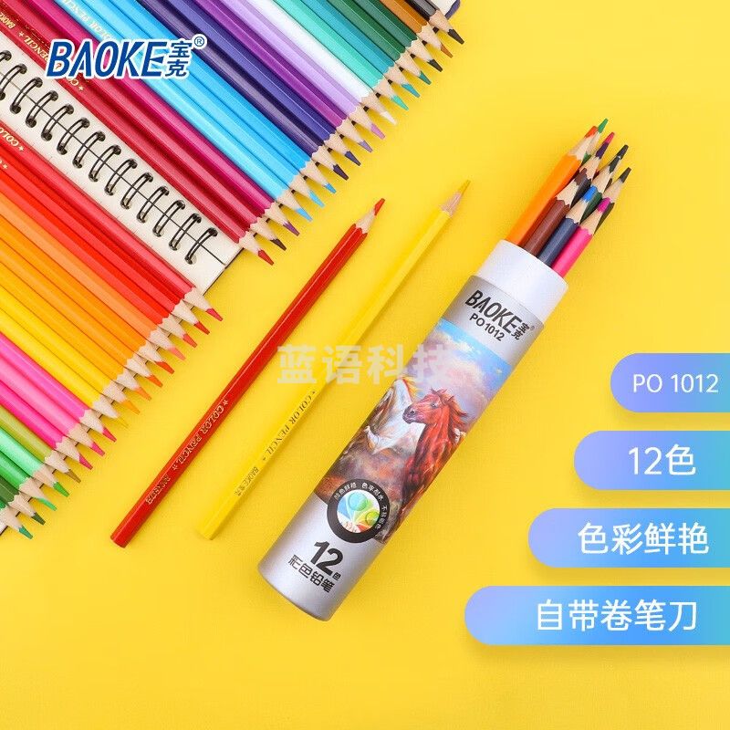 宝克（BAOKE） 油性彩色铅笔 六角木制铅笔 色彩清晰美术绘画铅笔48色套装 纸筒装(自带卷笔刀) 12色 PO-1012