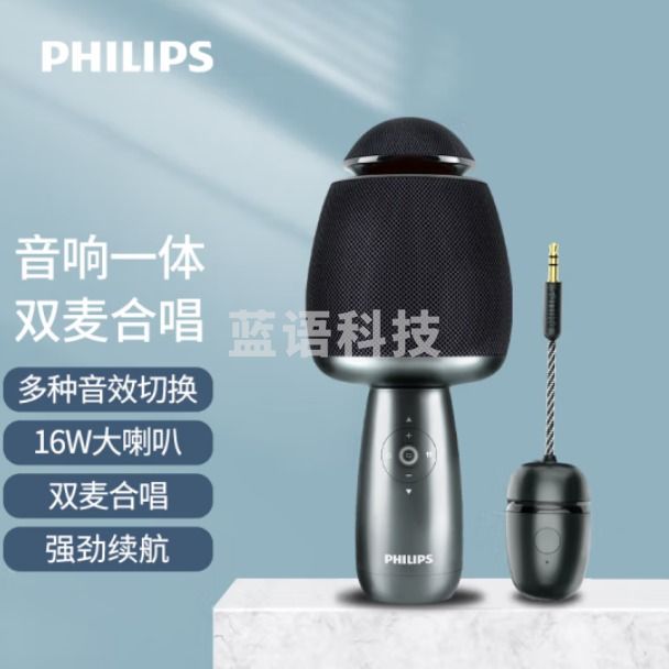 飞利浦（PHILIPS）DLM9319U无线麦克风话筒音响一体 蓝牙K歌宝电容麦 黑色