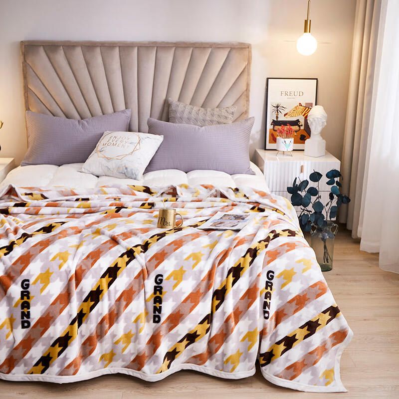 北极绒 雪貂绒毯 法莱绒珊瑚绒盖毯保暖毯子180X200cm千鸟格