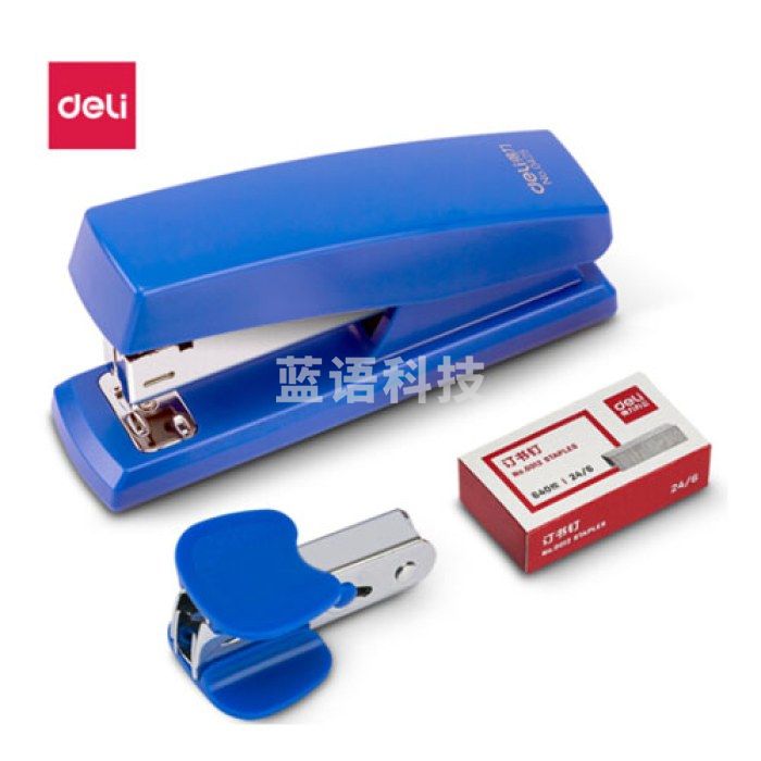 得力(deli)12#办公订书机3件套(订书器+订书钉+起钉器) 办公用品 蓝色0354