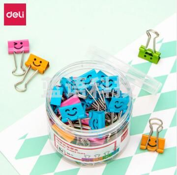 得力8487微笑长尾票夹筒装(混)(40只/筒)