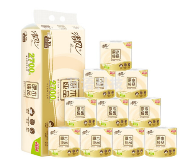 清风有芯卷纸B22A4CNE2 原木纯品 3层270段*10卷/提