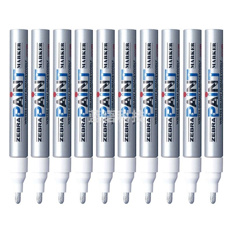 斑马牌（ZEBRA）油漆笔 油性记号笔 大号物流笔签名笔/马克笔 PAINT-MOP 银色 10支装