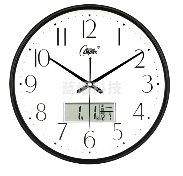康巴丝 C3076Y 黑白 挂钟15英寸万年历38cm石英钟表