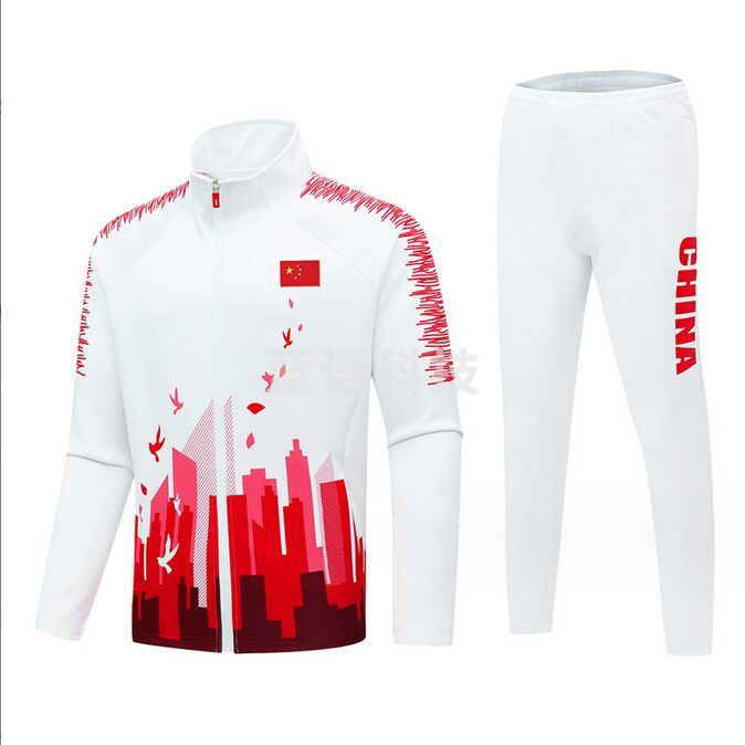 秋季新款徒步运动服套装中国红教练儿童运动员训练服体育生