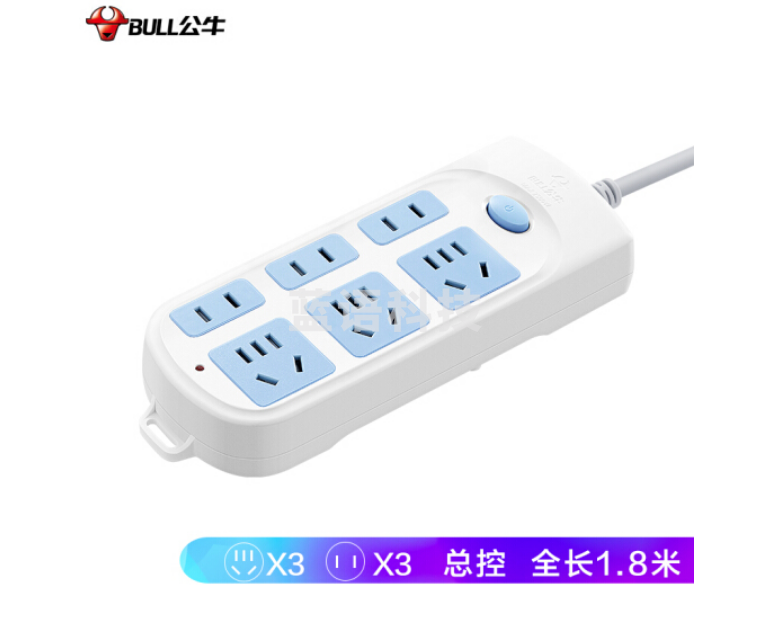 公牛(BULL)GN-609插座 6位总控1.8米