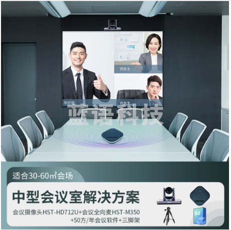 好视通中型会议室标准集成解决方案(50方公有云会议软件+712U摄像头+M350全向麦克风)适用30-60㎡会议室