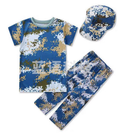 儿童迷彩服套装短袖T恤小学生幼儿园演出服研学夏令营服装军训服套装+帽子