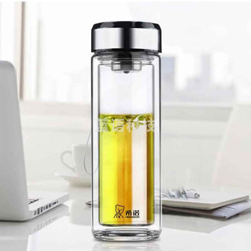 希诺(HEENOOR) XN-6739 男女士玻璃杯双层隔热 便携带过滤网茶杯 本色 390ML