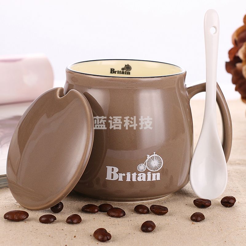 贝瑟斯(Beisesi) 陶瓷马克杯咖啡杯套装带盖带勺400ml