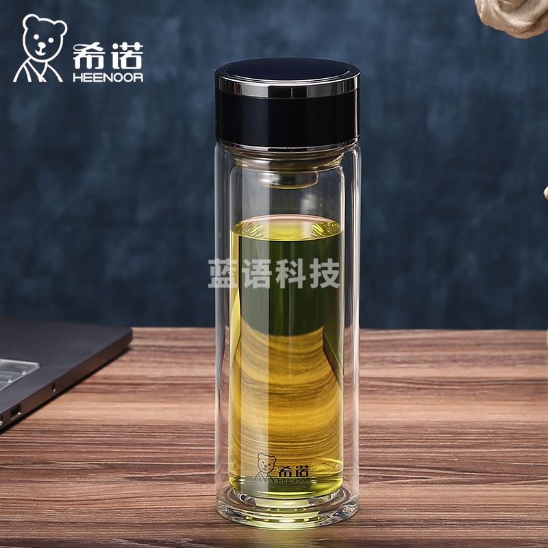 希诺(HEENOOR) 双层玻璃杯细长小巧便携女士杯男士带滤网泡茶水杯 香槟金 XN-7065 220ML