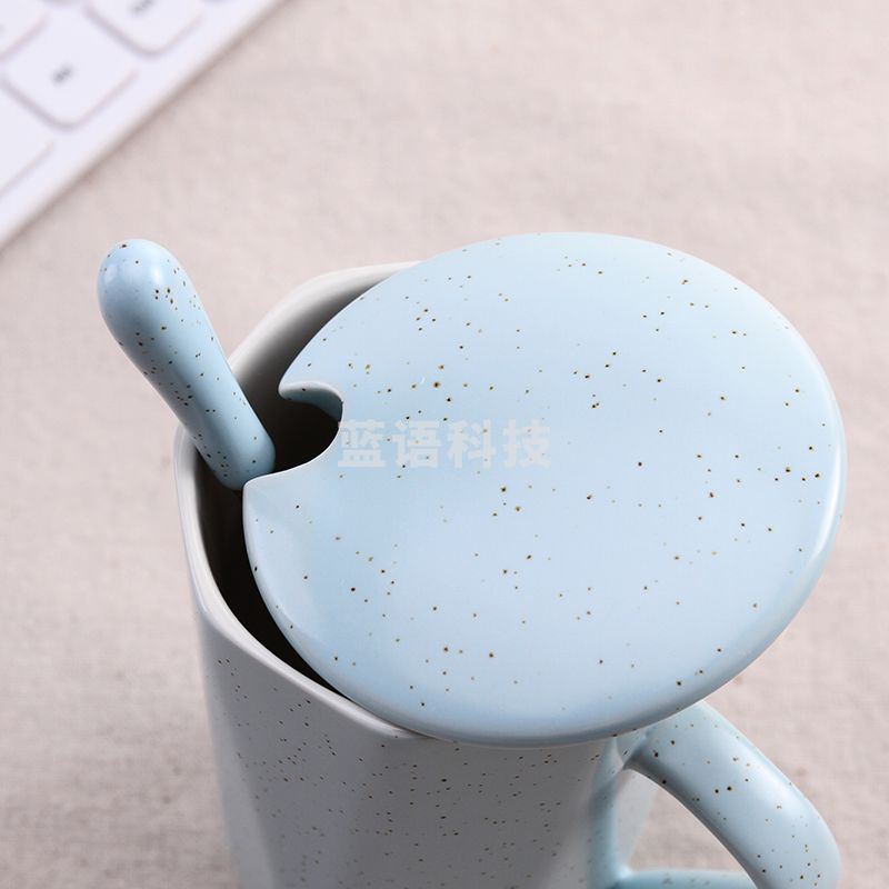贝瑟斯(Beisesi) 菱形马克杯带盖带勺蓝色400ml