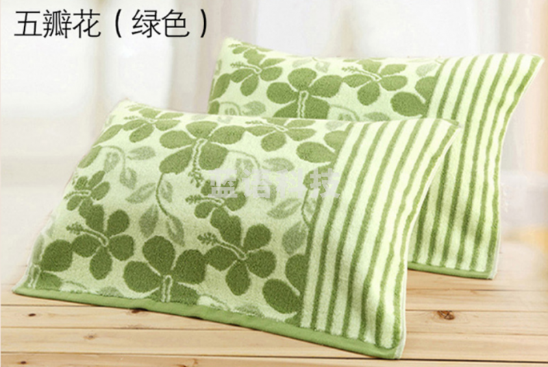 沐凡 纯棉枕巾一对装 加大加厚枕头巾 五瓣花绿色50*75cm(对)