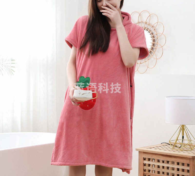 沐凡 可穿浴巾 珊瑚绒浴袍斗篷 红色95*80cm