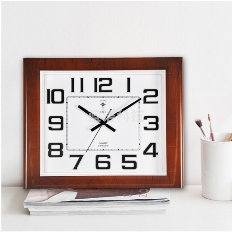 杉强 挂钟53*68客厅钟表超大方形万年历石英钟经典简约日历时钟挂表