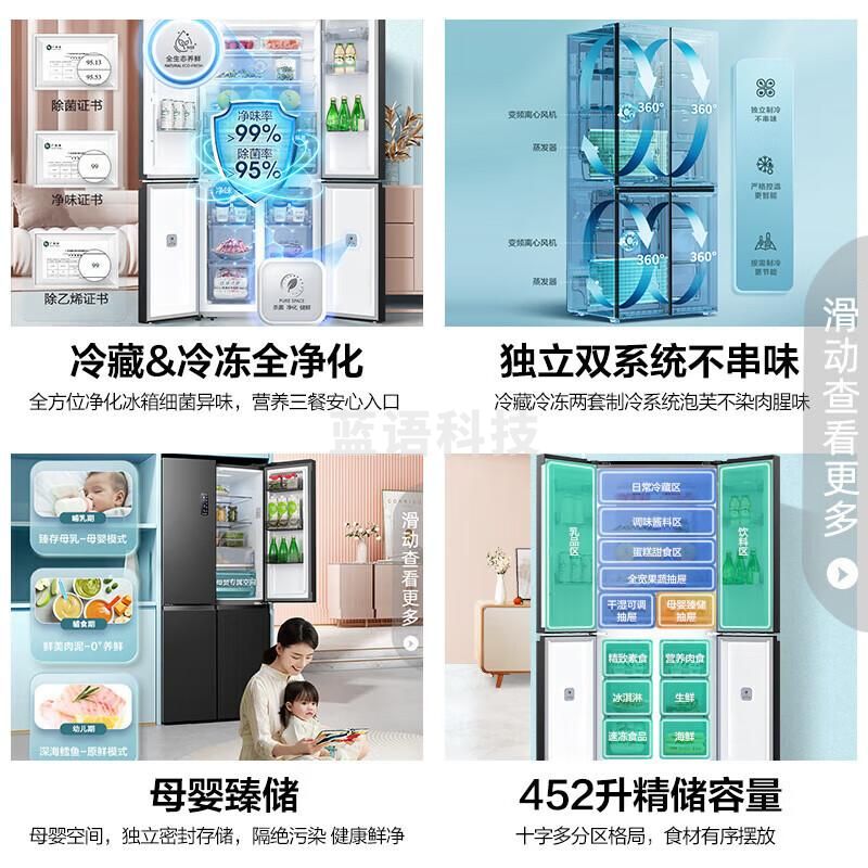 容声（Ronshen）离子净味Pro 452升四开门十字对开冰箱家用无霜超薄嵌入式变频一级能效BCD-452WD12FP双循环