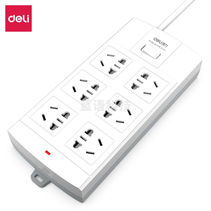 得力3995插座 六位总控3米 泡壳装(白)(只)