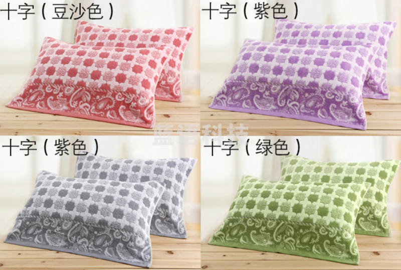 沐凡 纯棉枕巾一对装 加大加厚枕头巾 十字紫色50*75cm（对）