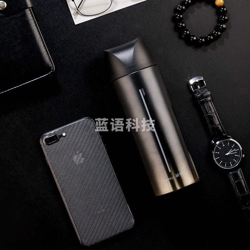 茶花(CHAHUA) 瑞派不锈钢随行杯保温杯 典雅黑380ml 053013