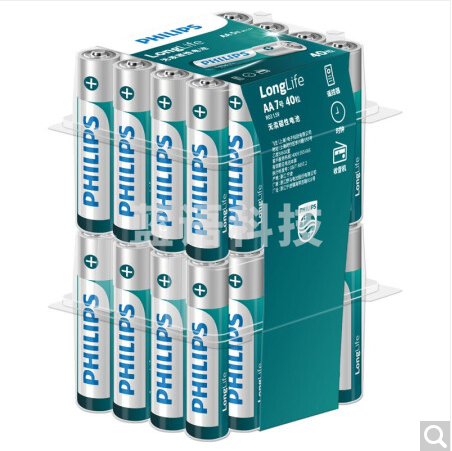飞利浦（PHILIPS）5号电池碳性电池40粒塑料盒装 适用于低功耗玩具/遥控器/闹钟/计算器等五号AA干电池