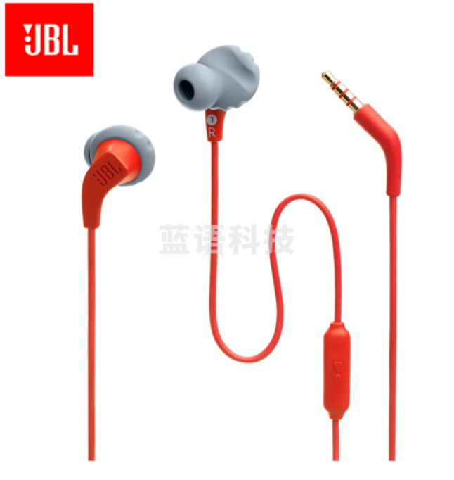 JBL Run2红色 入耳式运动耳机 防水防汗 苹果华为小米游戏音乐通用耳机耳麦