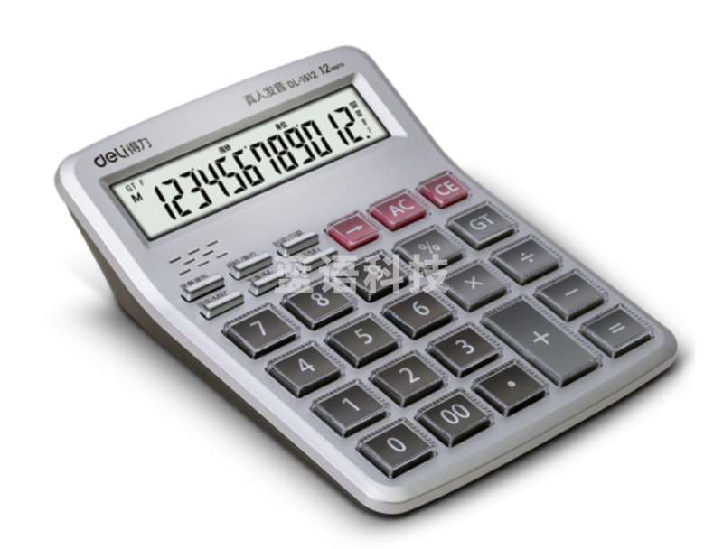 得力(deli)12位显示语音桌面计算器 财务计算器 透明大按键 学生/办公口算 办公用品 1512