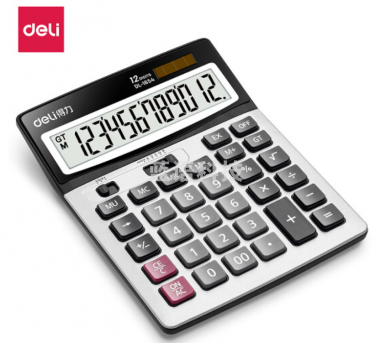得力(deli)双电源宽屏办公桌面计算器 财务计算机 办公文具用品 银灰色1654