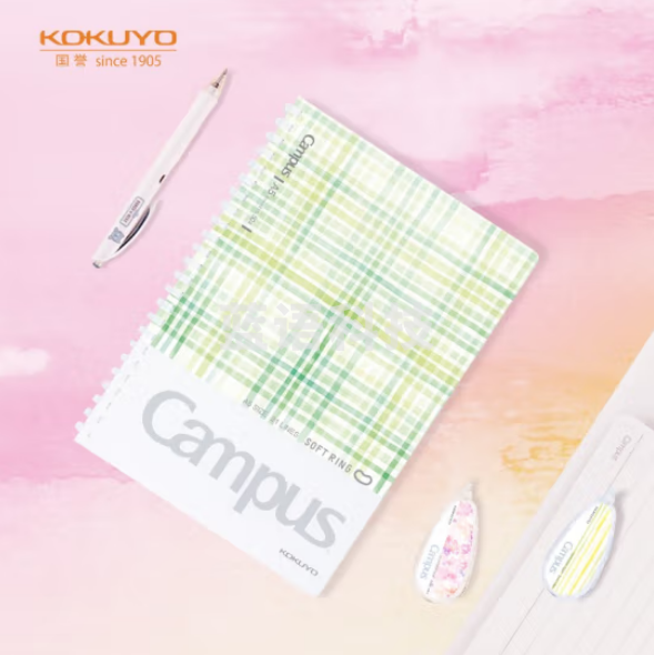 国誉(KOKUYO)Campus  学生软线圈笔记本子记事本记录本子 水彩絮语 A5 50张 绿色 WSG-SRDA550G