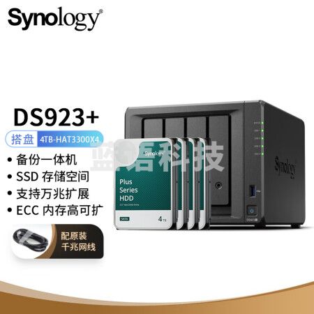 群晖（Synology）DS923+ 4盘位万兆扩展NAS 网络存储 私有云 团队云 备份网盘 标配+4T酷狼*2
