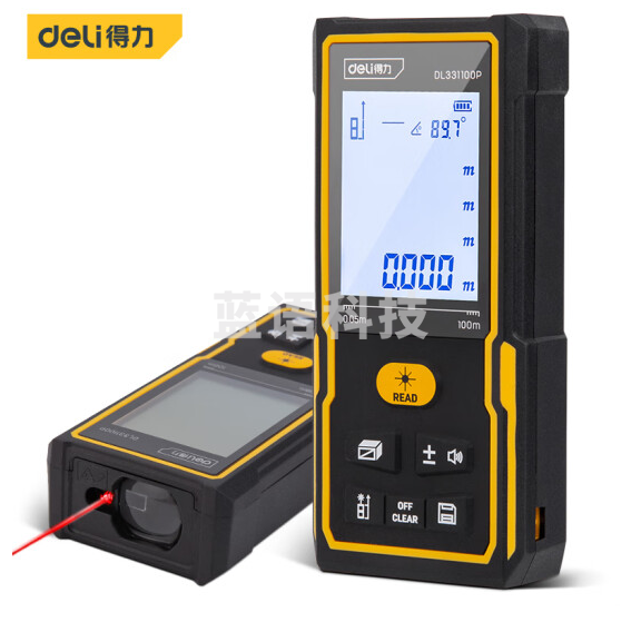 得力(deli) DL331100P手持式大屏激光测距仪高精度电子尺红外量房仪电子水平泡100米