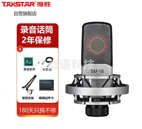 得胜(TAKSTAR)SM-18 PURE 大振膜专业录音麦克风 网络直播唱K歌录音话筒
