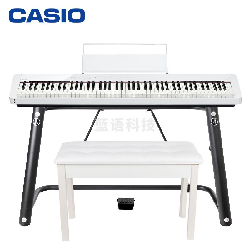 卡西欧(CASIO)电钢琴PX-S1000WE智能触摸屏88键重锤白色单机+琴架+礼包