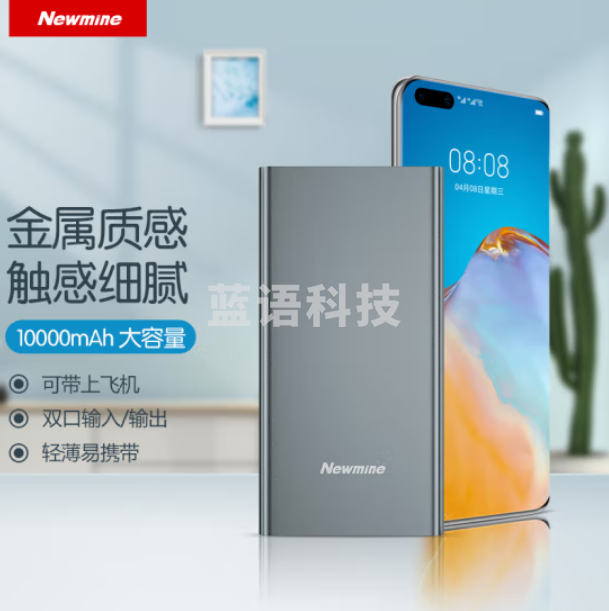 纽曼(Newmine )M106移动电源10000毫安时 双USB输出Type-C输入金属充电宝 灰