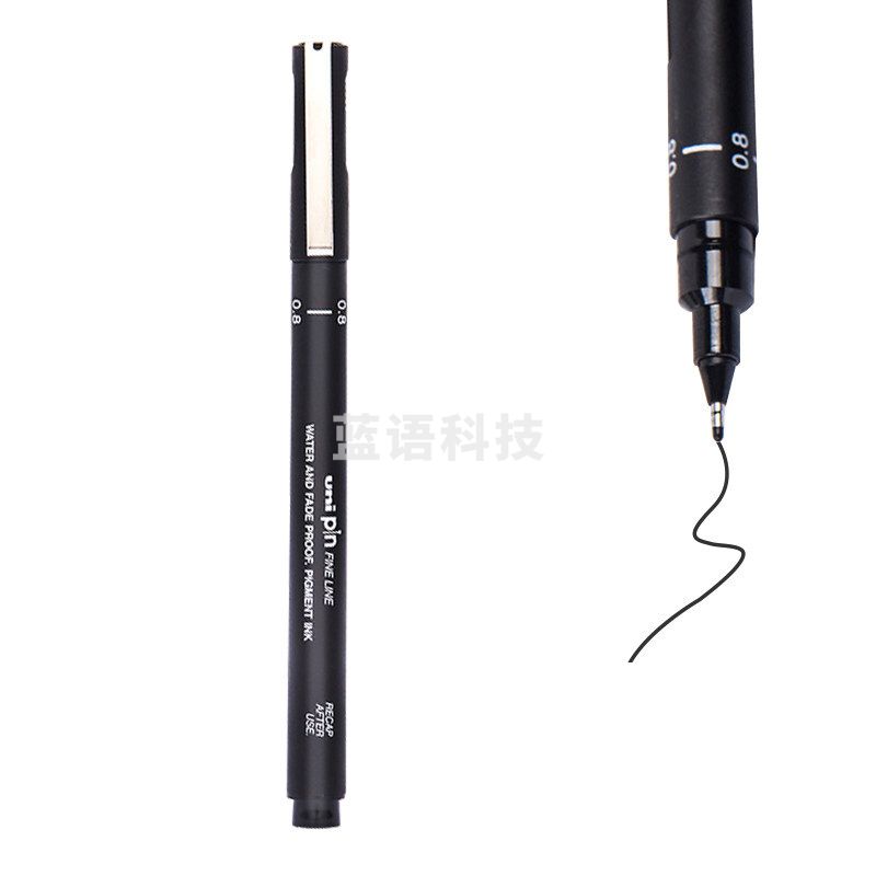 三菱 uni 拔帽超细广告笔 PIN-08-200 0.8mm (黑色) 12支/盒