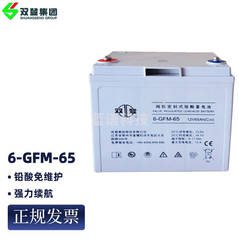 双登UPS电池 12V65AH 6-GFM-65 铅酸免维护蓄电池UPS电源EPS应急开关电源直流屏电瓶