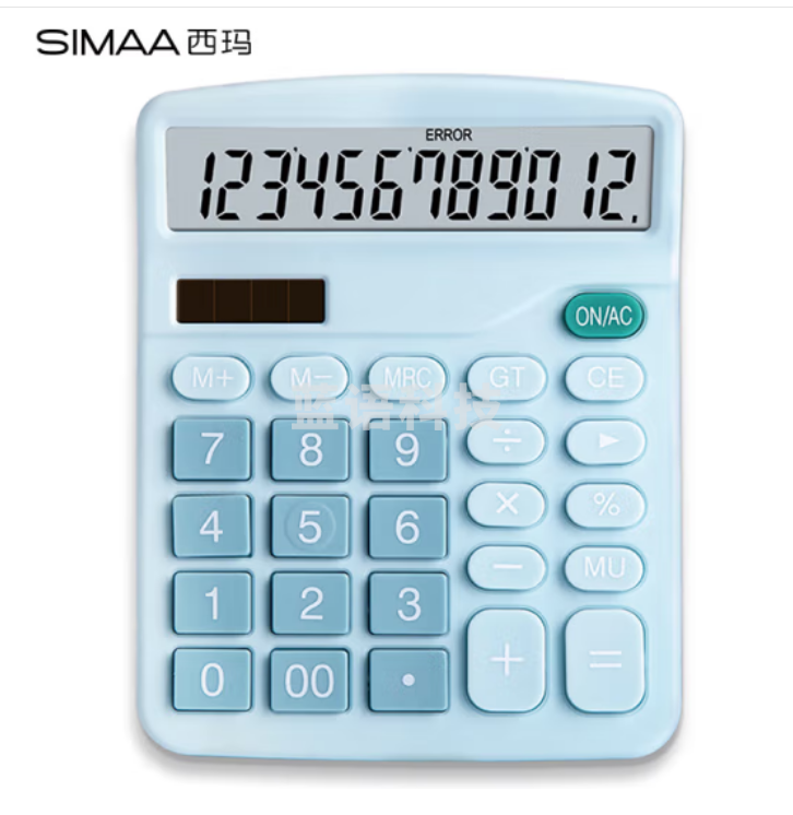西玛(SIMAA)文具837双电源计算器 太阳能桌面计算机12位大屏幕计算器 办公用品 单个装7089 蓝色