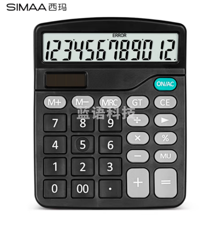 西玛(SIMAA)文具837双电源计算器 太阳能桌面计算机12位大屏幕计算器 办公用品 单个装7089 黑色
