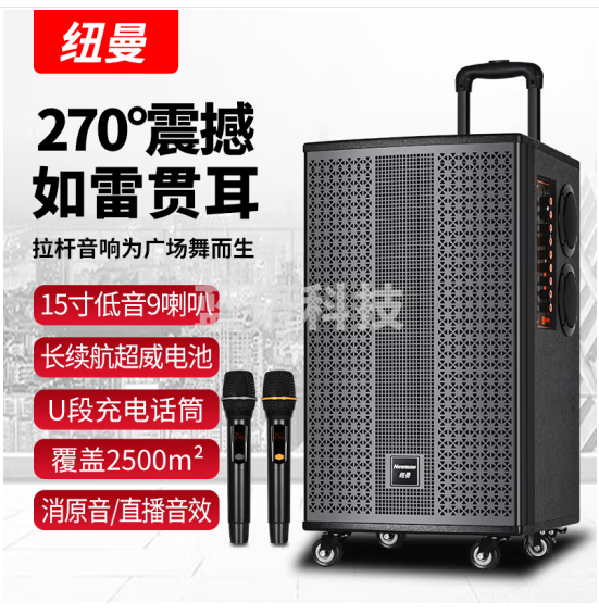 纽曼K33 12英寸广场舞音响户外蓝牙拉杆音箱大功率便携式移动演出k歌低音炮地摊摆摊喇叭双麦版
