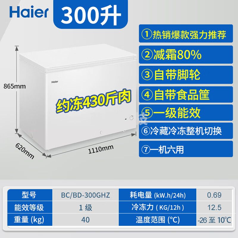 海尔（Haier）300升冰柜商用大容量减霜80%BC/BD-300GHZ