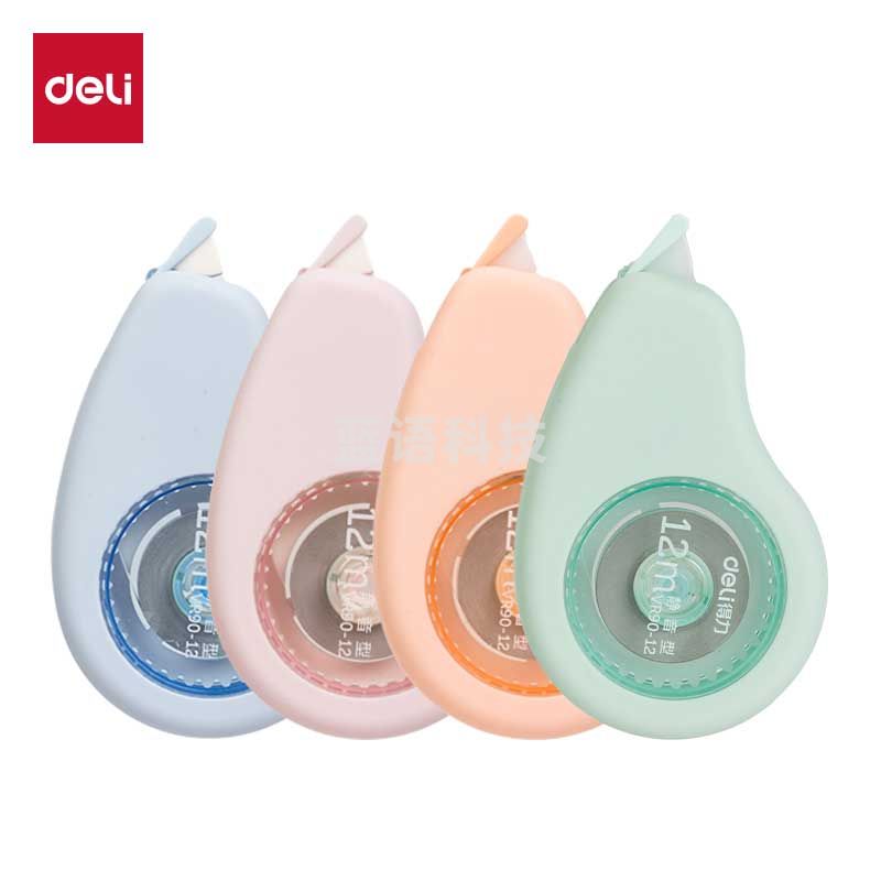 得力(deli)消音修正带12米 顺滑省力耐摔涂改带 强遮盖改正带 学生开学文具 VR90-12 颜色随机