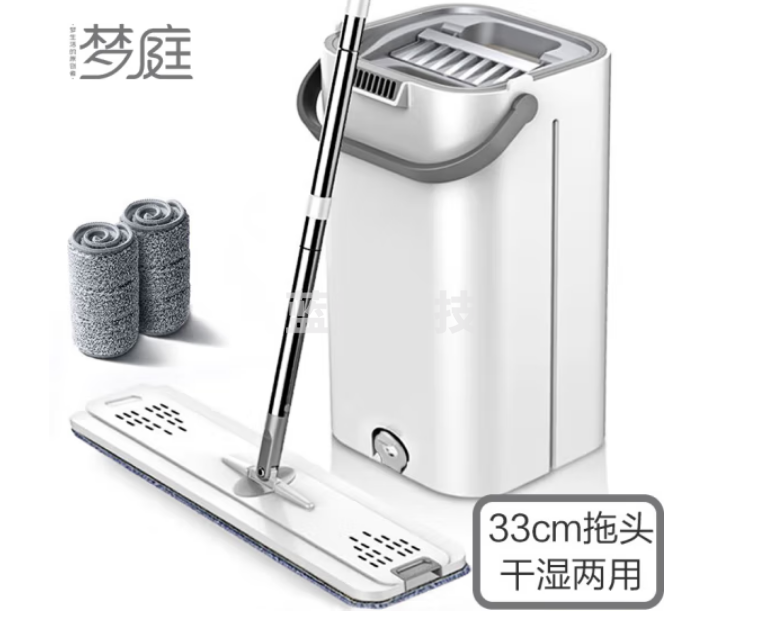 梦庭 免手洗拖把桶干湿两用刮刮乐平板拖把家用拖布墩布拖地网红懒人拖把201118 共2块布
