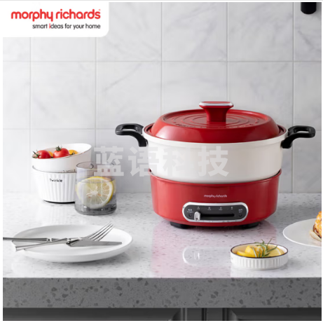 摩飞电器(Morphyrichards)电火锅 家用分体式电煮锅 烤涮一体多功能电炒锅电烧烤料理锅 3L电热火锅锅 MR9087 英石红