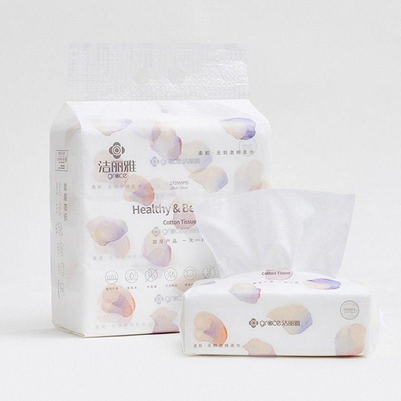 洁丽雅 grace 一次性洗脸巾 婴儿棉柔巾孕产妇一次性擦脸巾洁面巾抽纸巾居家 平纹款3包装