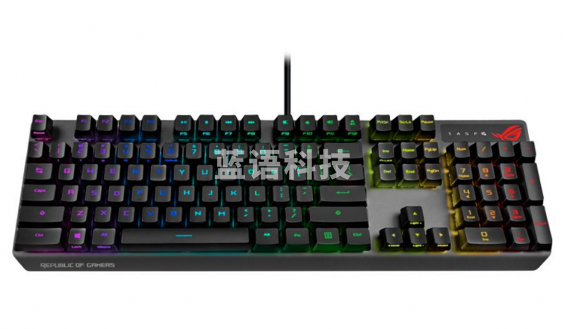 ROG 游侠RX PBT版 机械键盘 有线游戏键盘 光学触发机械蓝轴 RGB背光键盘 防水防尘键盘104键 黑色 RX光轴