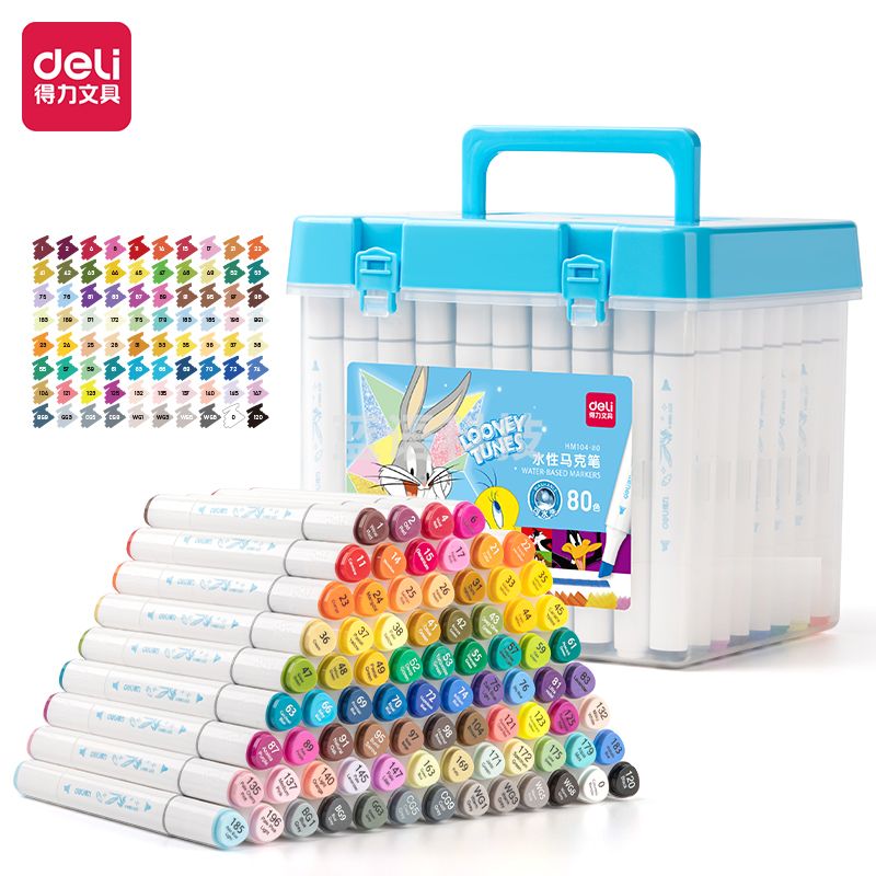得力HM104-80_兔巴哥三角杆水性马克笔(混)(80色/筒)