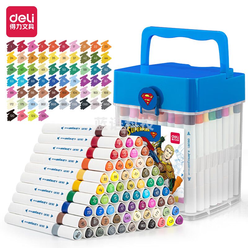 得力（deli）正义联盟水性马克笔64色 双头三角杆 HM103-64