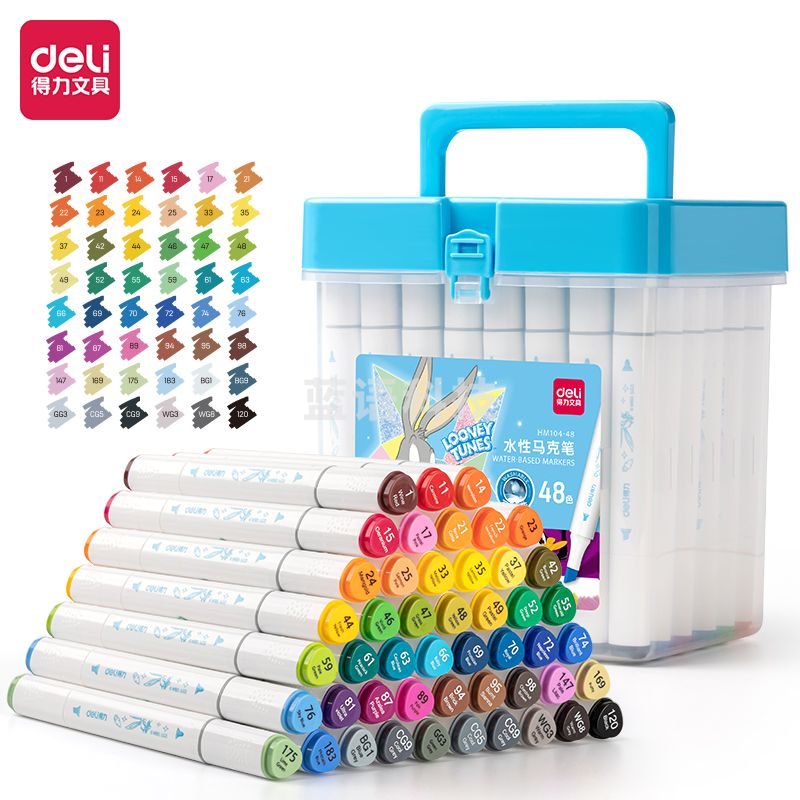 得力HM104-48_兔巴哥三角杆水性马克笔(混)(48色/筒)